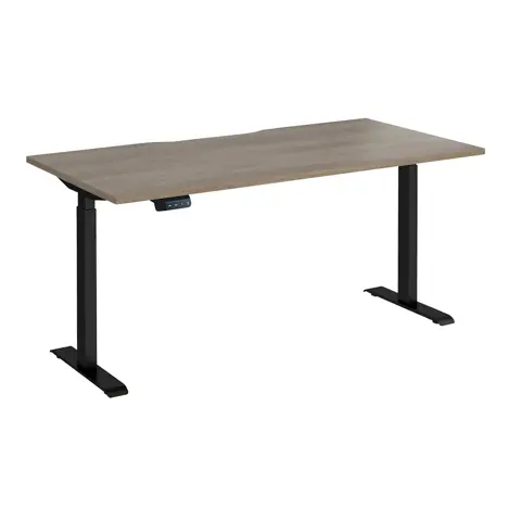 Elev8 Contract Straight Sit-Stand Desk - 1600 - Black - Grey Nebraska Oak